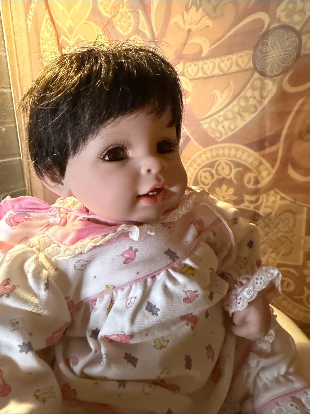 ADORA Brown-Haired Baby Doll in Pink and White Outfit
